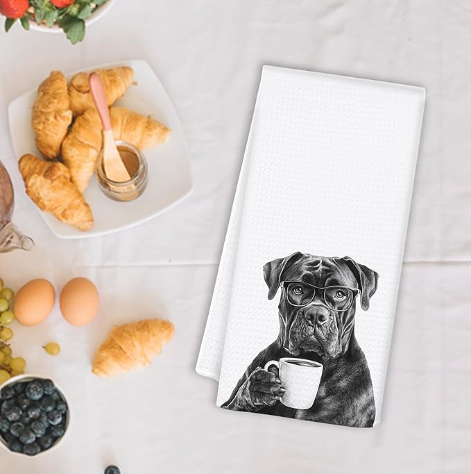 Funny Cane Corso Kitchen Towels, Cane Corso Gifts Dish Tea Towels, Black and White Dog Lovers Owner Gifts Hand Towel for Kitchen, Coffee Bar Station Decor, 16x24 Inch