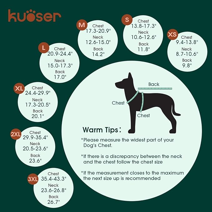 Kuoser Dog Winter Coat, Reversible Waterproof Dog Jacket with Reflective Strip, Warm Dogs Fleece Vest Adjustable Doggy Cold Weather Clothes Plaid Christmas Outfit Pet Apparel for Large Dogs, Black L