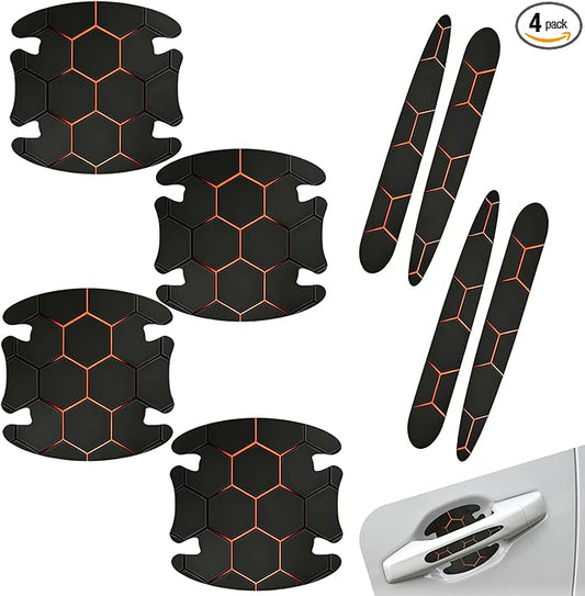 8 PCS Car Door Handle Protector Stickers, Carbon Fiber Scratch-Resistant Automotive Bowl Decals, Self-Adhesive Car Door Handle Paint Protective Film, Universal for Most Cars (Style 3)