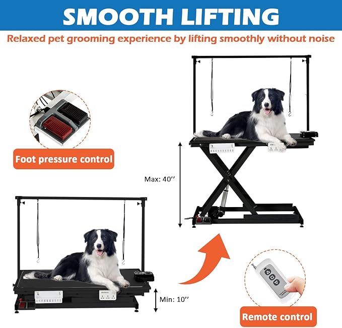 50 Inch Dog Grooming Table, Electric Hydraulic Pet Grooming Table, Dog Grooming Station with Aluminium Overhead Arm, Anti Slip Tabletop, 6 USB Ports, Height Adjustable, 300 LBS Capacity, Black