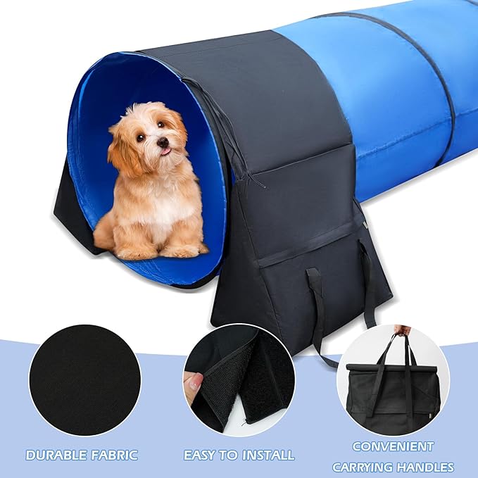 10 Foot Dog Agility Tunnel with Sandbagsl - Premium Dog Agility Equipment for Effective Pet Agility Training.