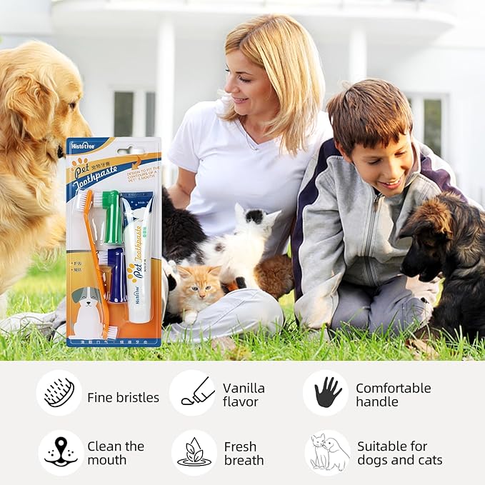 Dog Toothbrush and Toothpaste Kit Vanilla Dog Toothpaste(70g) Soft Nylon Double-Head Dog Toothbrush Dog Finger Toothbrushes Puppy Tooth Brushing Kit Pet Dental Care Kit for Dogs Fresh Breath