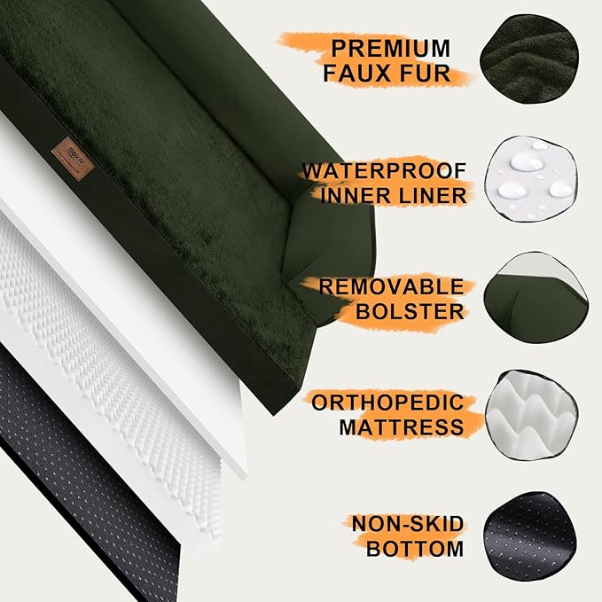 Extra Large Dog Bed-Orthopedic Waterproof XL Dog Bed for XLarge Extra Big Dogs - Foam Couch Sofa Washable with Removable Cover - Outpost Olive