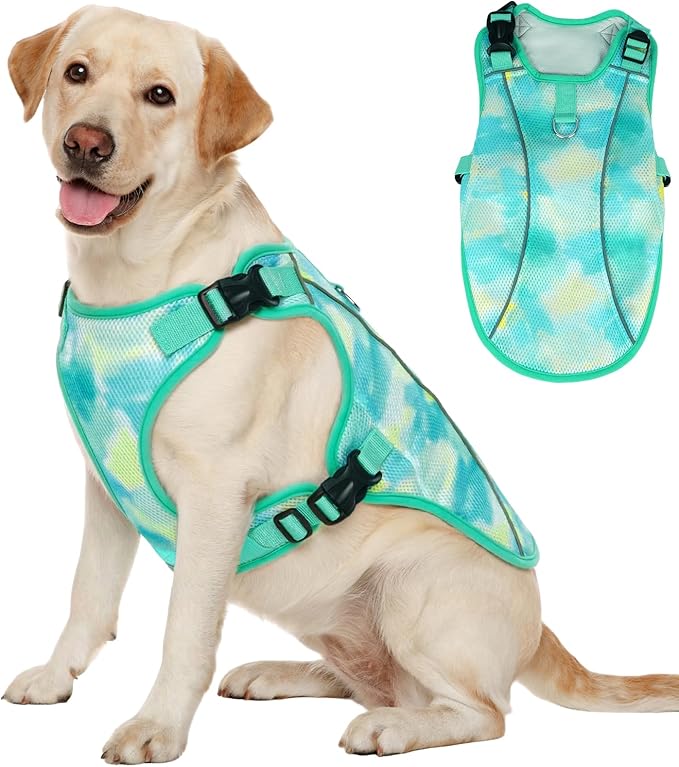 Kuoser Dog Cooling Vest for Dogs, Lightweight Cooling Shirt for Small Medium Large Dogs, Adjustable Pet Cooler Jacket with Reflective Stripe, UV Protection Pet Harness T-Shirt for Summer Outdoor