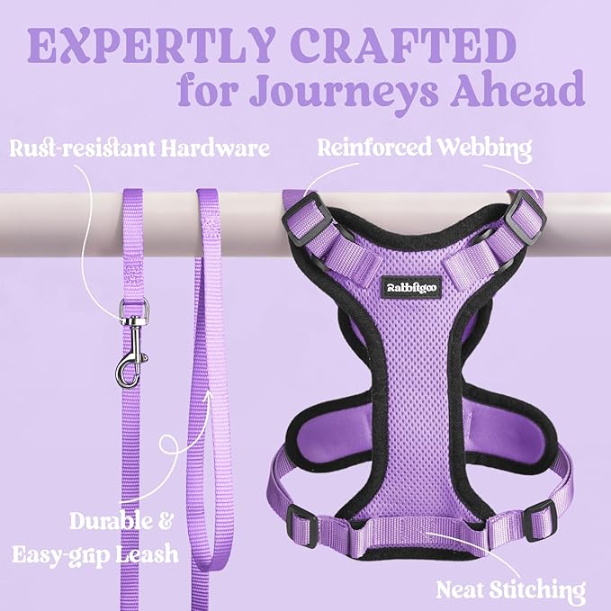 rabbitgoo Cat Harness and Leash Set, Escape Proof Vest Harness for Safe Outdoor Walks, Soft Breathable Adjustable Vest with Reflective Strips for Average to Large Cats, Light Purple, M