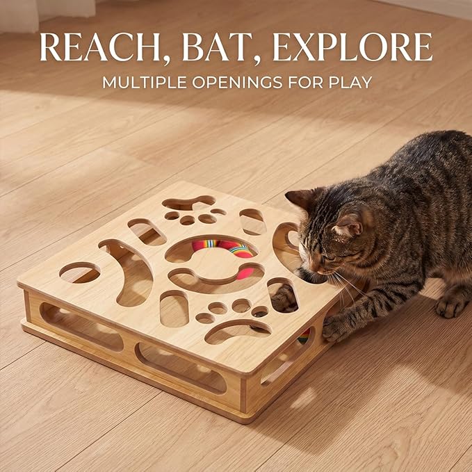 Cat Claw Saver Box （Large）, Solid Wood Construction Cat Nail File Scratcher with Sandpaper Inside, Nail File Box Stress Free Alternative to Clippers and Grinders(Bell Ball)