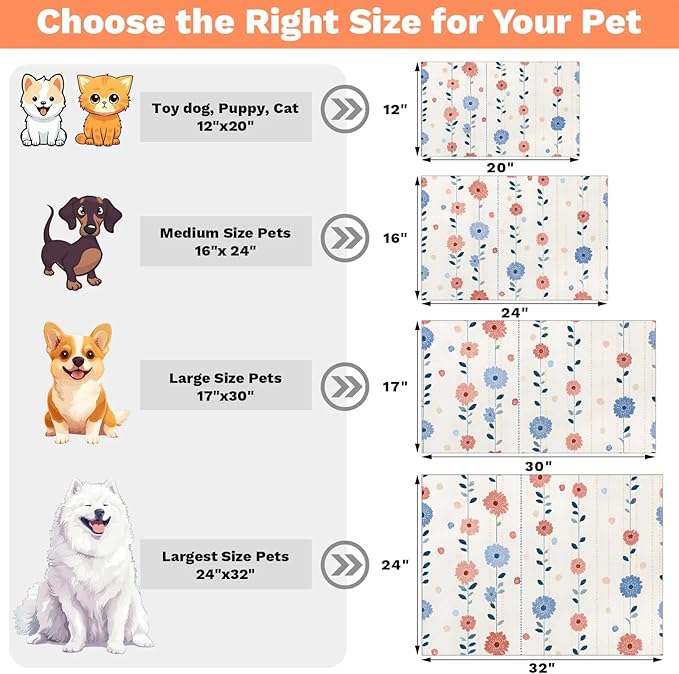 Whispering Spring Floral Dog Food Mat Absorbent Dog Cat Bowl Mat for Food and Water, Quick Dry Pet Feeding Placemats Non-Slip Feeding Mats Pet Supplies, 24" x 32"