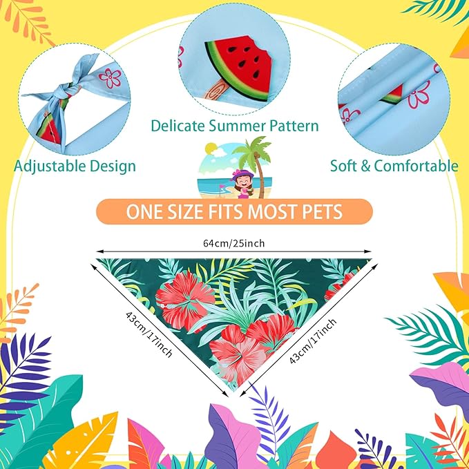 Huhumy 100 Pcs Hawaiian Dog Bandanas Bulk Pet Bibs Colorful Triangle Scarf Pet Bandanas for Medium Large Dogs Hawaiian Summer Luau Party Birthday Costume Decor