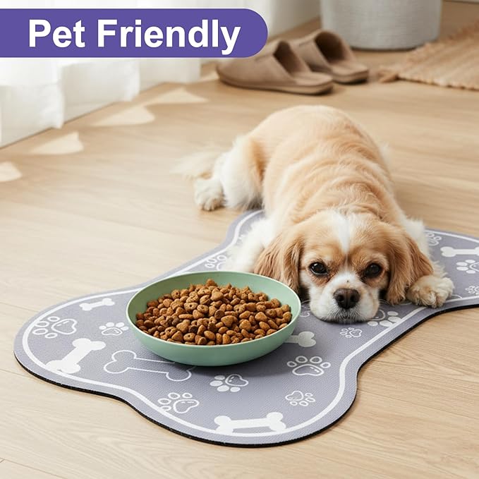 Dog Cat Food Mat Rapid Absorbent Dog Bone Shaped Placemat Water Bowl Mat No Stains Quick Dry Water Dispenser Mats Pet Accessories Supplies (15.7 × 11.8 inches/40 × 30 cm)