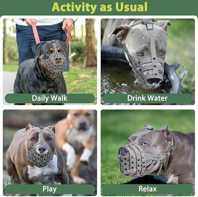 Mayerzon Pitbull Muzzle for Large Medium Sized Dogs to Prevent Biting Scavenging, Basket Muzzle for Rottweiler Staffordshire Terrier in Grooming Training, Allow to Pant Drink, Lightweight and Sturdy