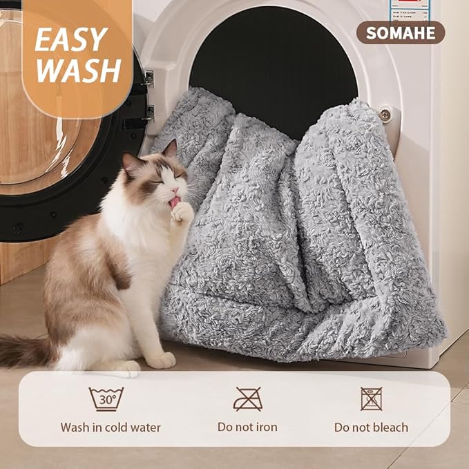 SOMAHE Self Warming Cat Bed Mat, Washable Self Heating Cat Mat, Extra Warm Thermal Pet Pad with Non-Slip Bottom, Soft Plush Faux Fur for Indoor Pet Sleep Cushion, 23x15 Inch Grey