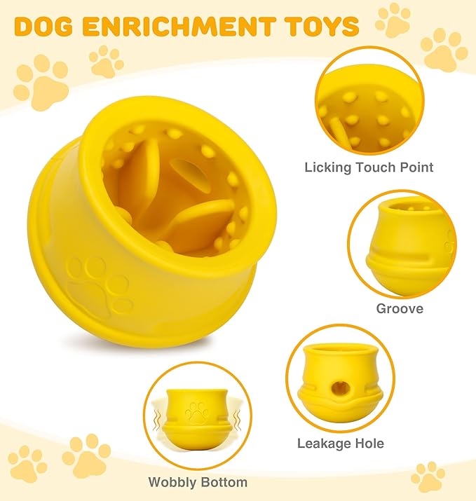 Rubber Dog Enrichment Toys, Stuffable Interactive Dog Toys to Keep Them Busy - Puzzle Slow Feeder & Anxiety Relief & Long-Lasting - Frozen Dog Licking Toy, Dishwasher Safe, Lemon, M