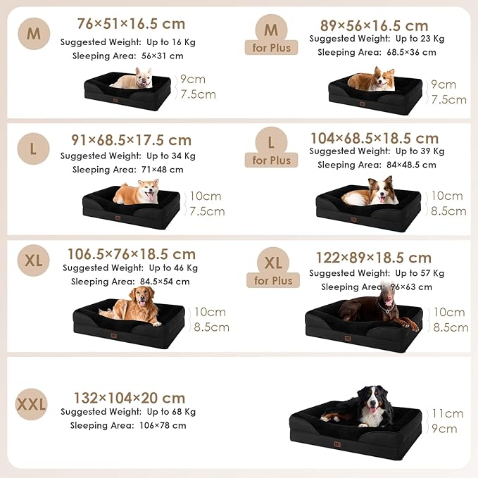 EHEYCIGA Orthopedic Dog Bed for Medium Dog, 30x20 Inch Memory Foam Dog Couch Bed with Sides, Waterproof Liner & Washable Removable Cover, Bolster Pet Sofa, Black