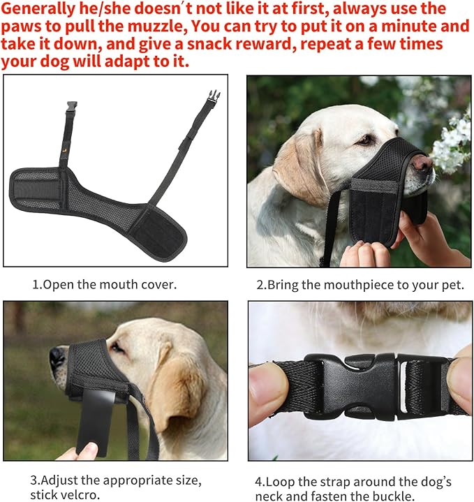 HEELE Dog Muzzle,Soft Nylon Muzzle Anti Biting Barking Chewing,Air Mesh Breathable Drinkable Adjustable Loop Pets Muzzle for Small Medium Large Dogs 4 Colors 4 Sizes (Black, XS)