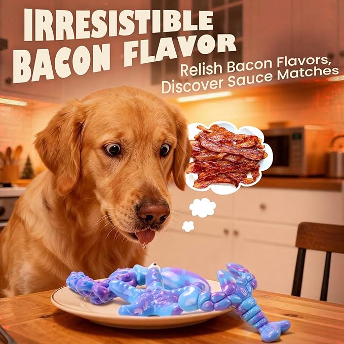 3 Pack Indestructible Dog Chew Toys for Aggressive Chewers: Ultra-Dense Nylon, Bacon Flavor Chew Bones, Heavy Duty Tough Toys for Large Dogs 20-90 lbs, Long Lasting & Keep Them Busy (XL Ocean)
