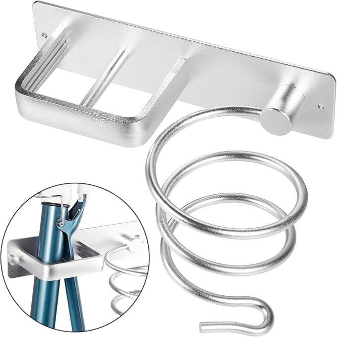 YUET Hair Dryer Holder Hairdryer Station Wall Mounted Shelf Bracket Straightener Stand Hanger Organizer Blow Storage with Cable Tidy Rack for Dressing Table Bathroom Aluminum Professional, Silver
