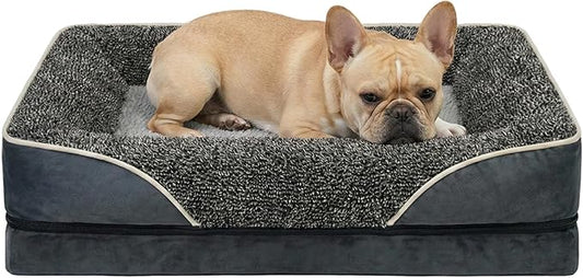 Waterproof Dog Bed with Memory Foam, Washable Pet Bed for Medium Sized Dog, Non-Slip Support for Joint Health .(Dark Grey, Medium)