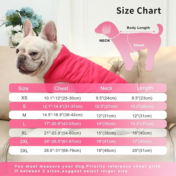 JoyDaog 2 Layers Fleece Lined Warm Dog Jacket for Winter Cold Weather,Soft Windproof Large Dog Coat,Pink XXXL