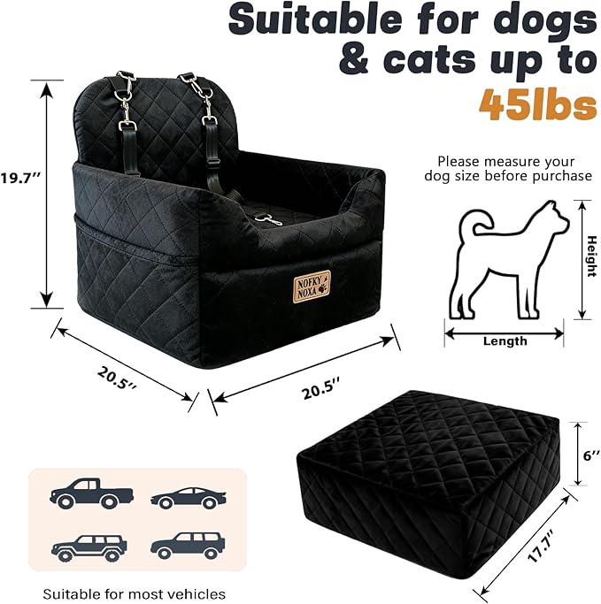 Dog Car Seat for Small Dogs & Cats Up to 45 lbs | Elevated Pet Booster with Washable Cover, Safety Straps, Storage Pocket – Fits Cars, Trucks, SUVs, Front/Back Seat