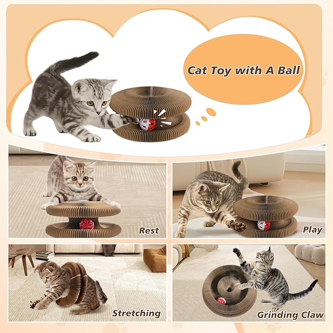 2PCS Interactive Cardboard Cat Toys,Cat Scratching Board with A Ball,Shape Shifting Accordion Cat Scratcher Toys with Different Shapes,Magic Kitten Scratcher Pads for Indoor