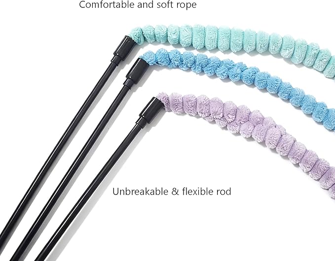 IUHKBH Cat Teaser Wand Toys 3 Pack - Soft Plush Rope with Jingle Bell Ball Tail, Interactive Kitten Play Toys for Indoor Cats, Safe Handmade Exerciser Toys for Fun & Bonding
