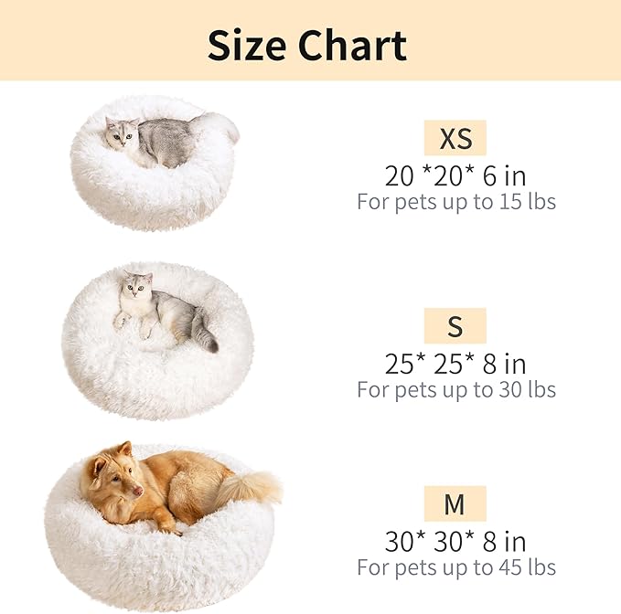 KHONSU PET Calming Donut Cat Bed for Cats & Kittens, Round Plush Cuddler with Chopped Memory Foam, Anti-Anxiety Bolster Support, Machine Washable & Non-Slip