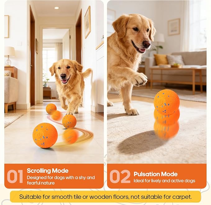 Interactive Dog Toys Ball with Chew-Resistant E-TPU Material, Smart Automatic Rolling Ball Toys for Small, Medium & Large Dogs, 2 Modes Rechargeable Moving Bouncing Dog Ball