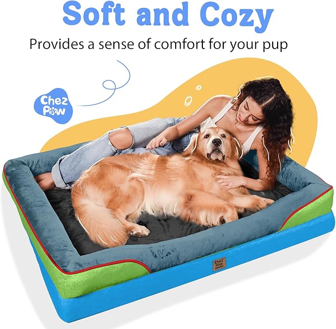 Chez Paw Extra Large Dog Bed Orthopedic - XL Orthopedic Dog Beds Waterproof Pet Couch Memory Foam Sofa Bolster with Removable Cover - 42 x 30
