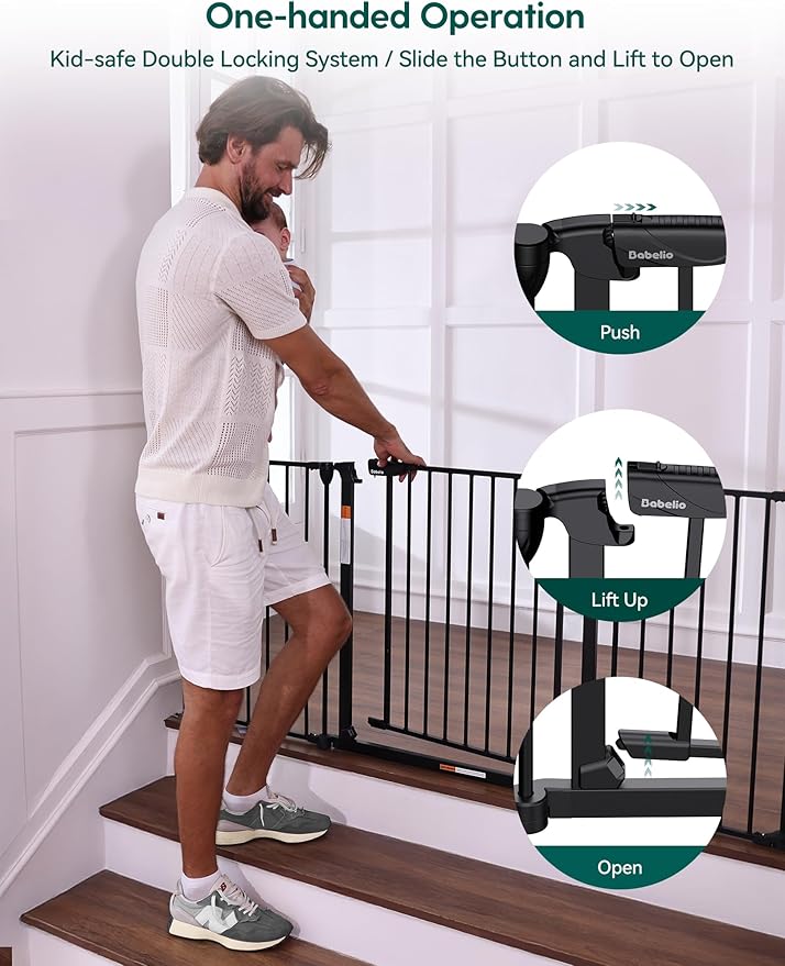 Babelio 104" Extra Wide Baby Gate, 30” Tall Auto Close Dog Fence for Stairs Doorways Fireplace, Hardware Mounted Pet Gate Indoor, Foldable 5 Metal Panels, AdaptiZone Series, Black