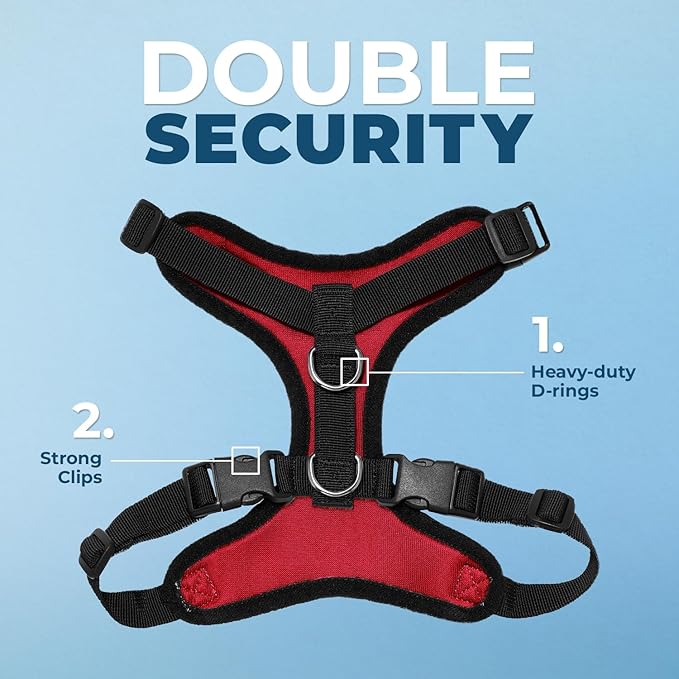 Best Pet Supplies Voyager Step-in Lock Pet Harness w Reflective Pet Leash Combo Set with Neoprene Handle 5ft - Supports Small, Medium and Large Breed Puppies/Cats - Red/Black Trim, XL