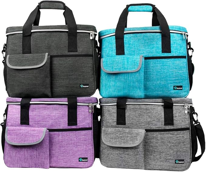 PetAmi Dog Travel Bag, Travel Pet Bag Organizer, Dog Food Travel Bag with Container Collapsible Bowls, Pet Travel Supplies Gift Accessories for Weekend Camping, Puppy Cat Diaper Bag, Charcoal Large