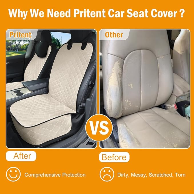 Dog Car Seat Covers Waterproof, Scratch-Proof Pet Front Cover for Cars, Nonslip Pet Passenger Seat Cover Protector, Universal Fit for Cars Trucks SUVs, Medium, Beige, 2 Packs