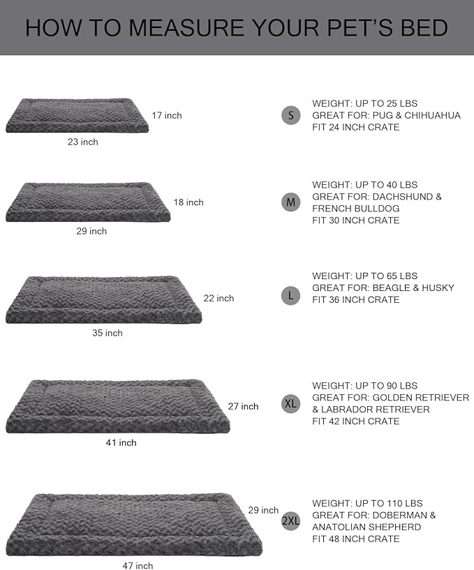 Washable Dog Bed Reversible Dog Beds for Crate Soft Fluffy Kennel Pad Anti-Slip Pet Sleeping Mat for Large Jumbo Medium Small Dogs (Grey, 48.00" x 30.00" x 1.50")