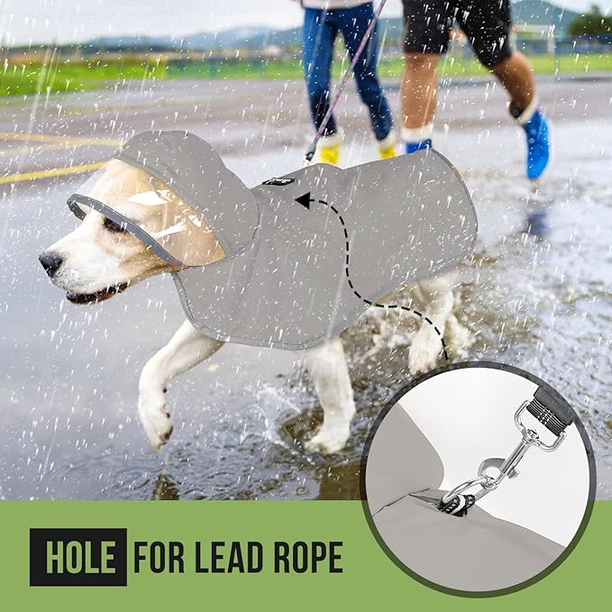 Lukovee Dog Raincoat - Lightweight Hooded Dog Rain Coat for Large Medium Small Dogs, Adjustable Poncho Jacket with Reflective Stripes & Built-in Storage Pocket (Gray, X-Small)