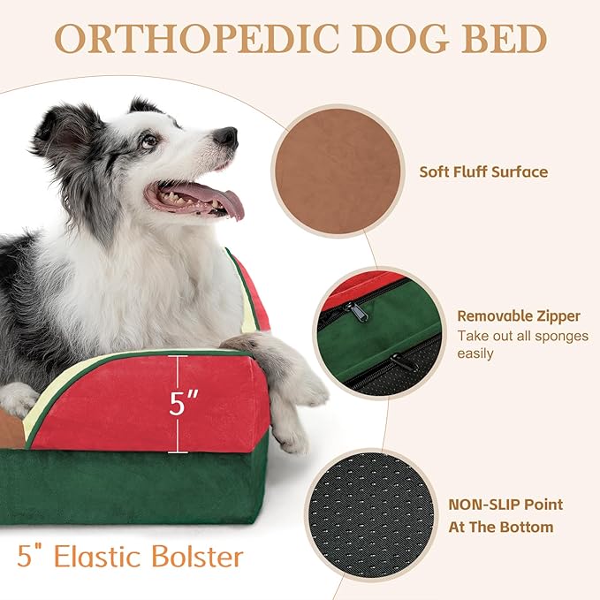 Comfort Expression Orthopedic Dog Bed for Extra Large Dogs 45x35 Inch, Waterproof Egg Crate Foam XL Pet Bed with Bolsters, Dog Couch with Washable Cover & Non-Slip Bottom, Watermelon Mist