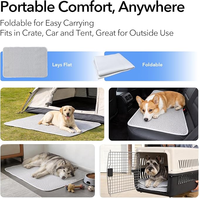 Dog Cooling Mat 38"x26" for Medium Dogs (Corgis, French Bulldogs), Q-Max>0.4 Ice-Silk, Waterproof Non-Slip Machine Washable for Crate Indoor Outdoor Travel (M)
