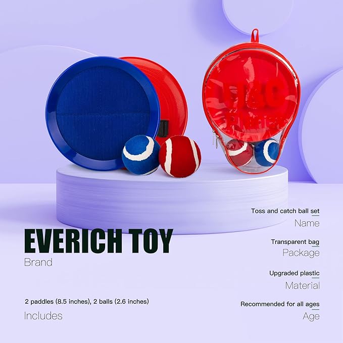 Toss and Catch Ball Game Set, Upgraded Sticky Paddle Ball Set for Kids & Toddlers, Sturdy & Water-Resistant Outdoor Backyard Beach Pool Toy, Birthday Gift for Boys Girls Ages 3-12
