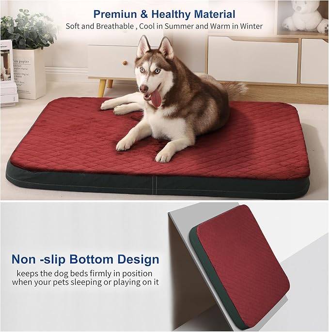 Dog Bed for Medium Dogs, Orthopedic Foam Dog Bed, Joint Relief Pets Sleeping Mattress, Non Slip Bottom with Washable Removable Cover, Wine Red