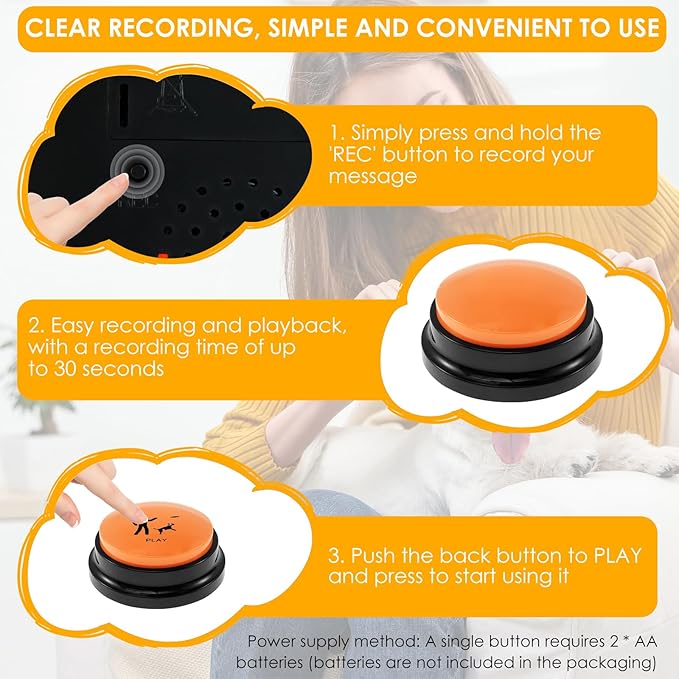 8pcs Dog Talking Button Set, Dog Buttons for Communication Pet Training Buzzer, Speaking Button for Dogs with Dog Button Mat and Stickers, Recordable Buttons Recording Dog Training Buttons