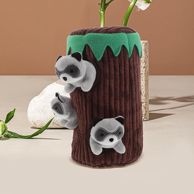 ibasenice 1 Set Interactive Squeaky Dog Toys - Raccoon Puppy Stuffing Burrow Squeaky Plush Dog Toy for Small Medium Large Pet