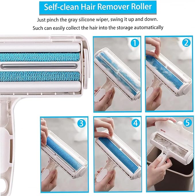Pet Hair Remover Bundle, Reusable Lint Roller & Pet Hair Remover for Laundry Cat & Dog Fur Remover Set for Laundry Couch, Carpet Bedding & Clothes (Blue)