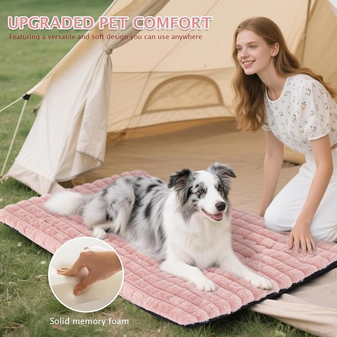 BVAGSS Dog Bed Washable Crate Mattress,Anti-Slip Memory Foam Soft Warm Pet Cushion for Small Medium Dogs, Calming Fluffy Sleeping Kennel Pad XH082 (39''x28'',Pink)