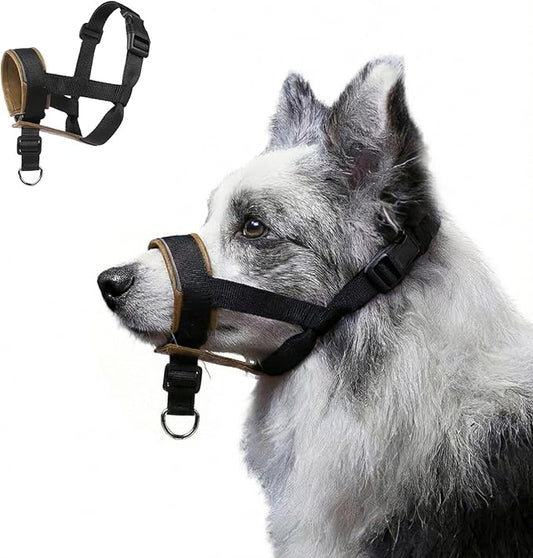 Dog Muzzle,Adjustable Loop Pets Muzzle Soft Leather Protect Skin Puppy Muzzles Prevent Biting Chewing Barking Allow Panting Drinking,Not Include Dog Collar (Khaki, Small)