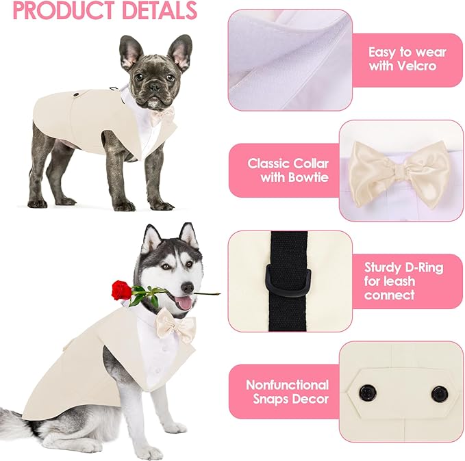 AOFITEE Dog Tuxedo Formal Dog Suit and Bandana Set, Gentle Dogs Wedding Party Suit Bow Tie Shirt, Tuxedo for Small Dogs Costume Outfit with Detachable Bowtie Collar for Christmas Halloween Dress Up