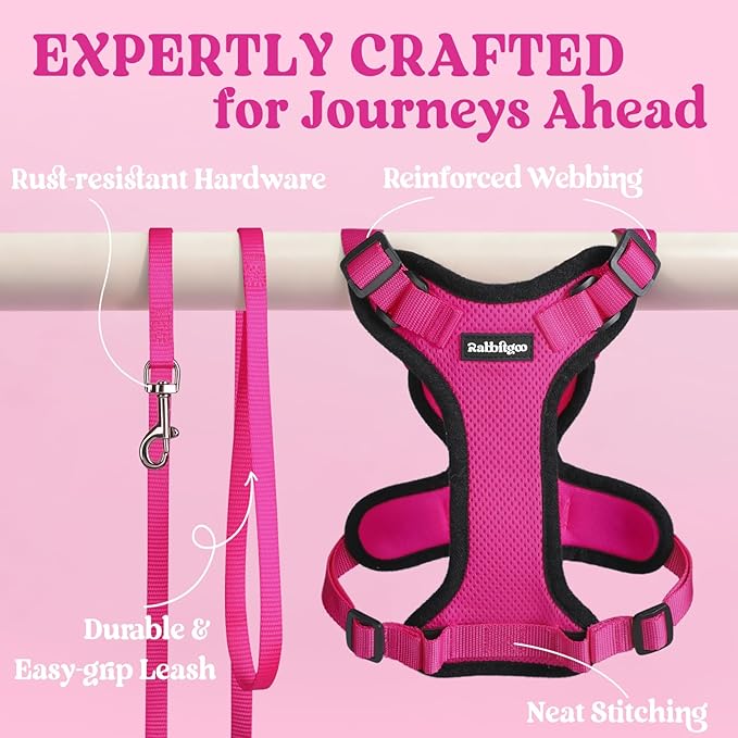 rabbitgoo Cat Harness and Leash Set, Escape Proof Vest Harness for Safe Outdoor Walks, Soft Breathable Adjustable Vest with Reflective Strips for Average to Large Cats, Rose Red, M