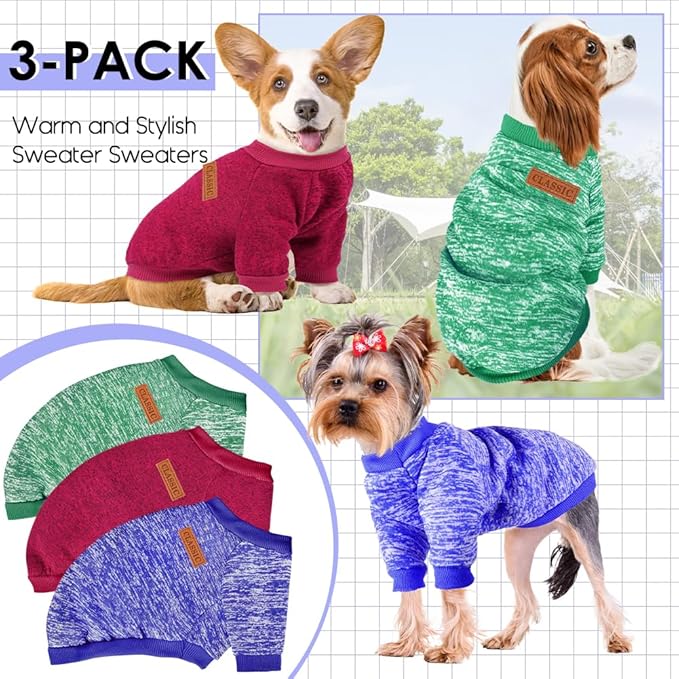 3 Pack Dog Sweaters for Small Dogs Girl Boy Winter Fleece Clothes Warm Soft Dog Sweatshirt Outfit for Dogs Cats Pet Apparel
