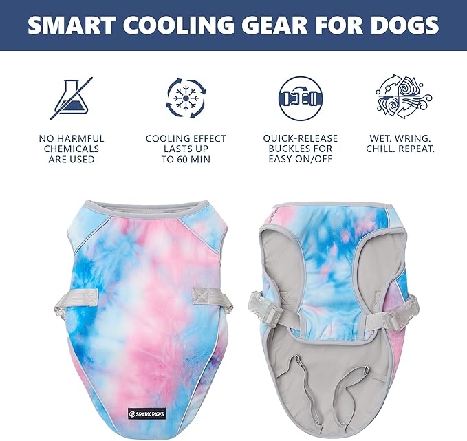 Spark Paws Dog Cooling Vest - SPF 50 UV Sun Protection - Summer Heat Relief Gear for Dogs, Lightweight, Evaporative Cooling - Dog Anxiety Relief Vest During Hot Days - Snowcone, Small