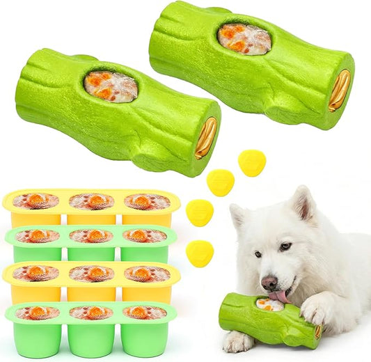2 Pack Green Dog Toys for Aggressive Chewers, Interactive Indestructible Dog Toys with Frozen Treat Function, Durable Dog Puzzle Toy for Large & Medium Dogs, Reduces Anxiety & Extends Playtime