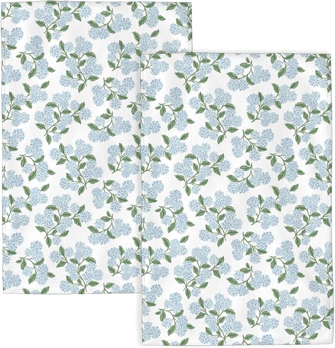 Blue Hydrangea Floral Kitchen Towels Vintage Spring Floral Dish Towel 16×24 Inch Soft Absorbent Summer Flowers Hand Cloths for Kitchen Drying Decore Set of 2