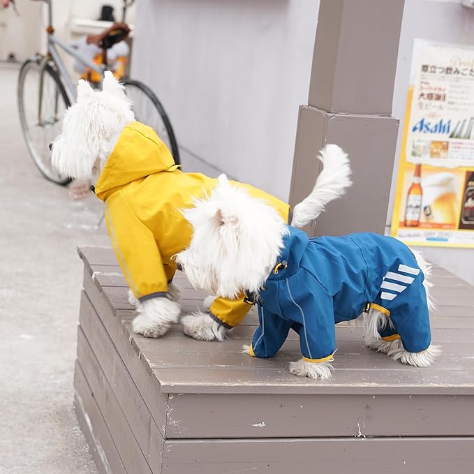 Dog Raincoat, Waterproof Dog Rain Jacket with Hood, Rain Coat with Leash Hole, Reflective Strap for Small Medium Dogs, Outdoor Adventures/Walking Lightweight Puppy(Yellow,L)